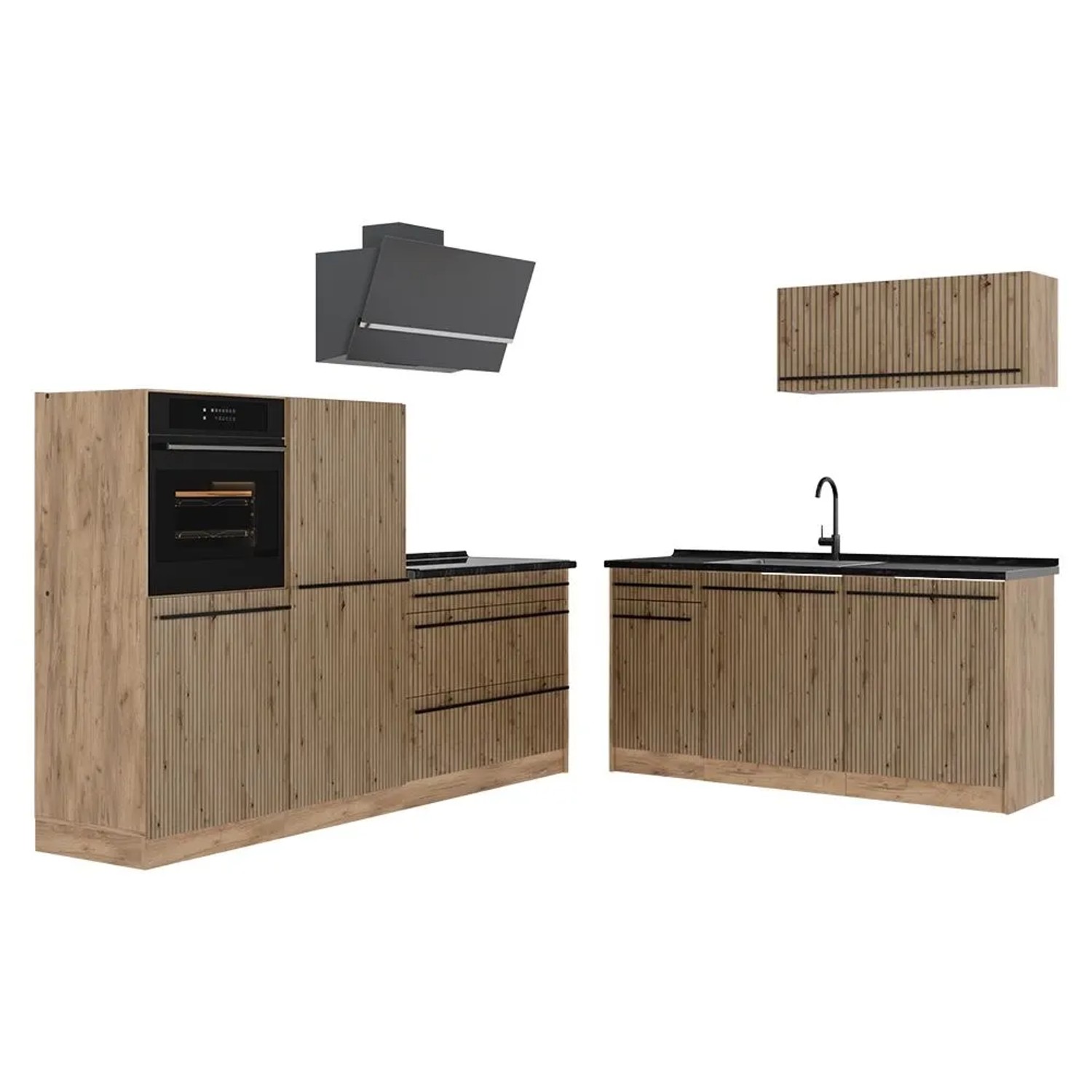 Vicco Küchenzeile R-Line Artisan-Eiche/Goldkraft Eiche 220 x 143 Arbeitsplatte Anthrazit Art Nr 67085