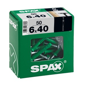 Verpackung Spax Nageldübel Typ-ND 6x40 mm, 50 Stück, grüne Dübel mit vormontierter Schraube.