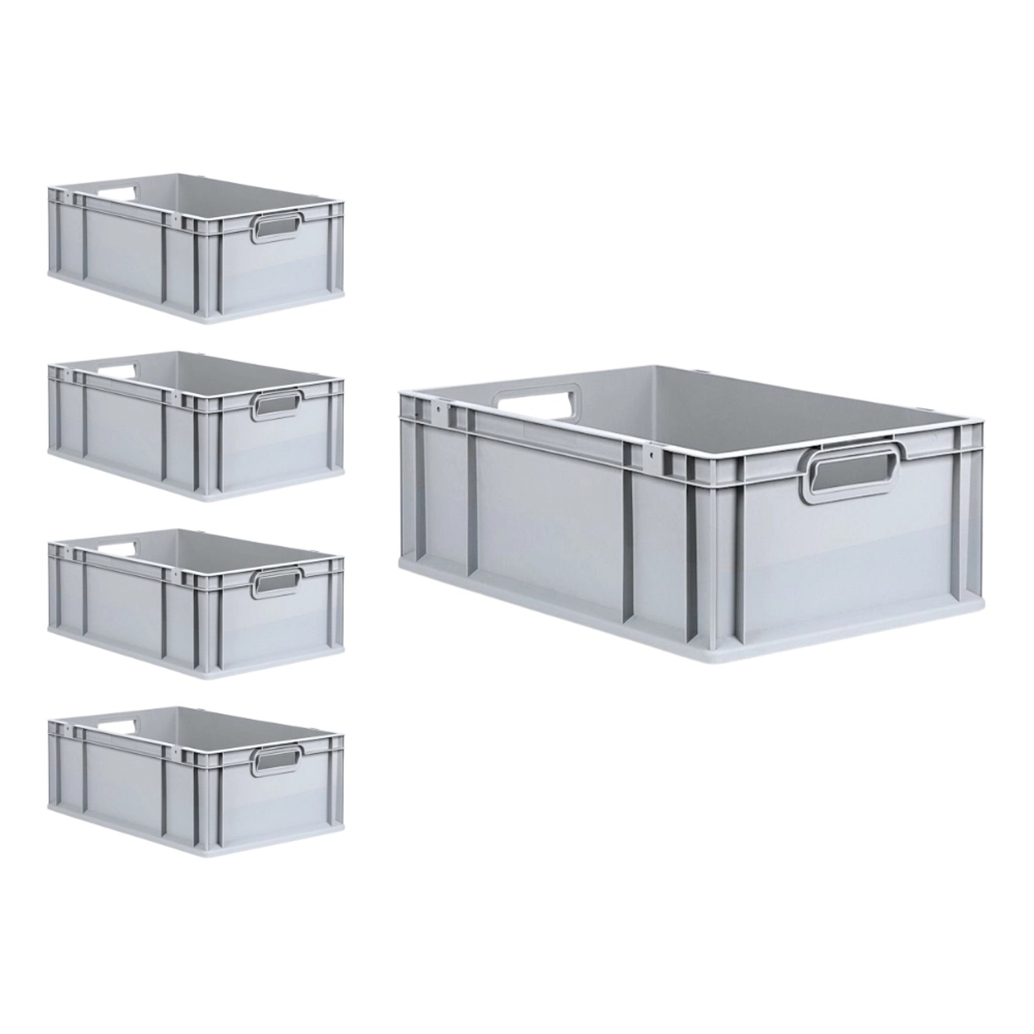PROREGAL SparSet: 5 graue Euroboxen NextGen Grip, 22x40x60 cm, 44 Liter, ideal für Lagerung.