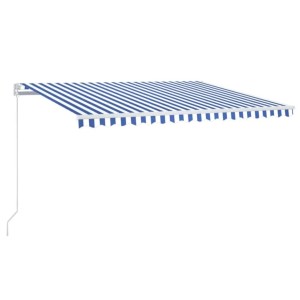 Manuelle vidaXL Markise, blau-weiß gestreift, 400x300 cm, mit LED Beleuchtung.