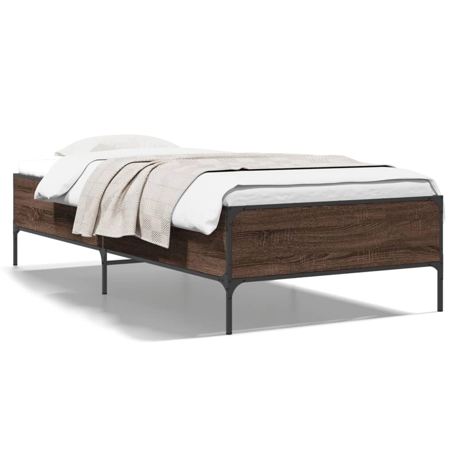 vidaXL Bettgestell Braun Eichen-Optik 75x190 cm Holzwerkstoff Metall 844995