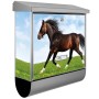 Edelstahl Briefkasten mit Zeitungsfach und Pferd Motiv, 38x39x12cm.