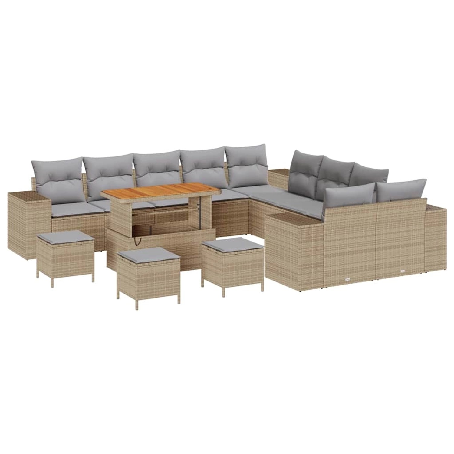 vidaXL Garten-Sofa-Set Höhenverstellbar 13-Tlg Beige Poly Rattan 3362072 günstig online kaufen