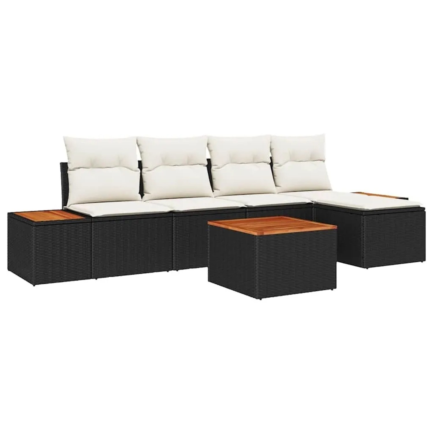 vidaXL Gartensofa-Set mit Kissen 6 Stk Schwarz und Creme Polyrattan 3356737