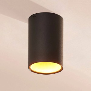 Moderne, schwarze Deckenlampe Vinja aus Aluminium, 1-flammig mit GU10 Fassung für Flur und Treppenhaus.