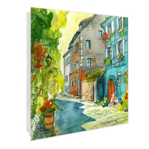 Banjado Schlüsselkasten mit Glasfront, Motiv historischer Stadtkern, 50 Haken, beschreibbar, magnetisch.