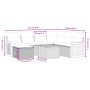 Graue 8-tlg. vidaXL Garten-Sofagarnitur aus Polyrattan mit Kissen, Maße eingezeichnet.