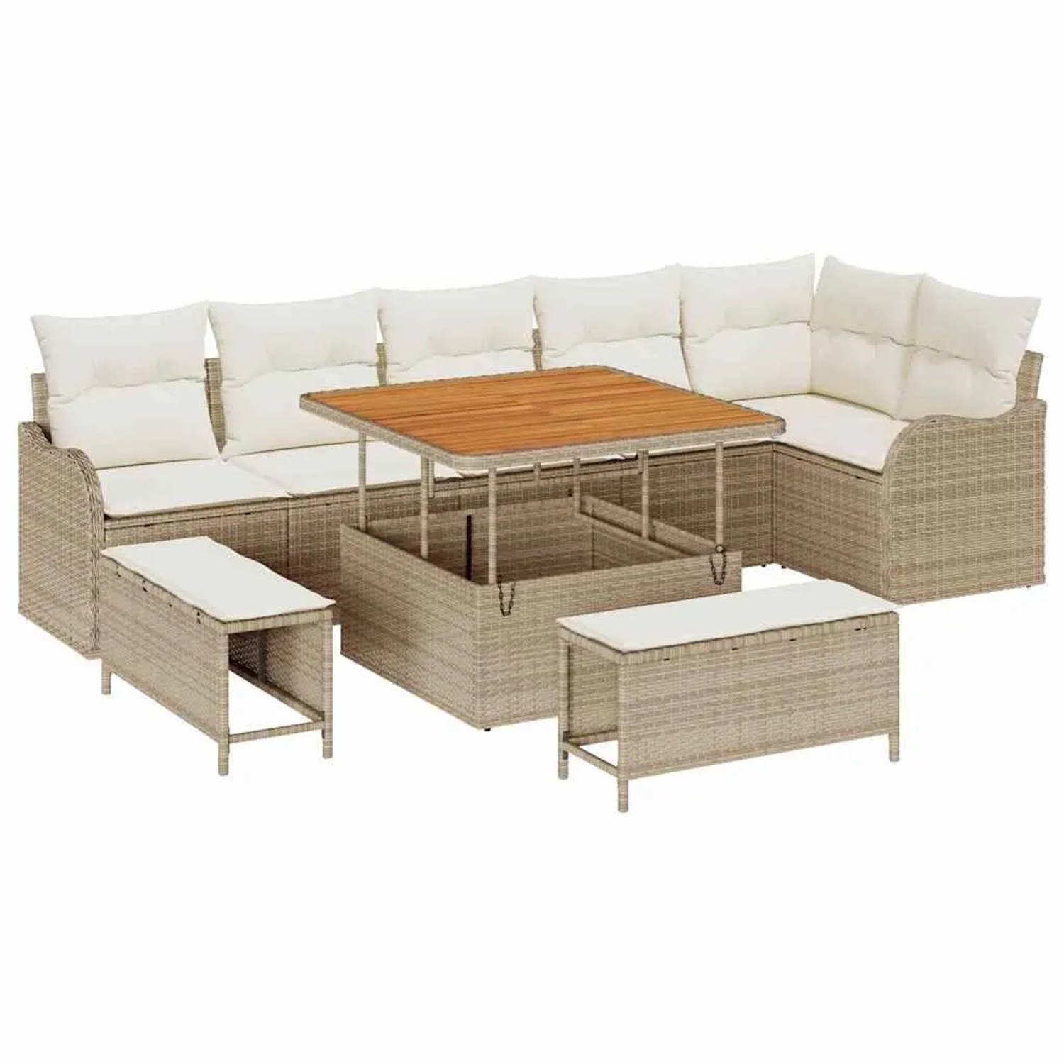 vidaXL Garten-Sofa-Set mit Kissen mit Speicher 9-Tlg Beige und Creme 3364226