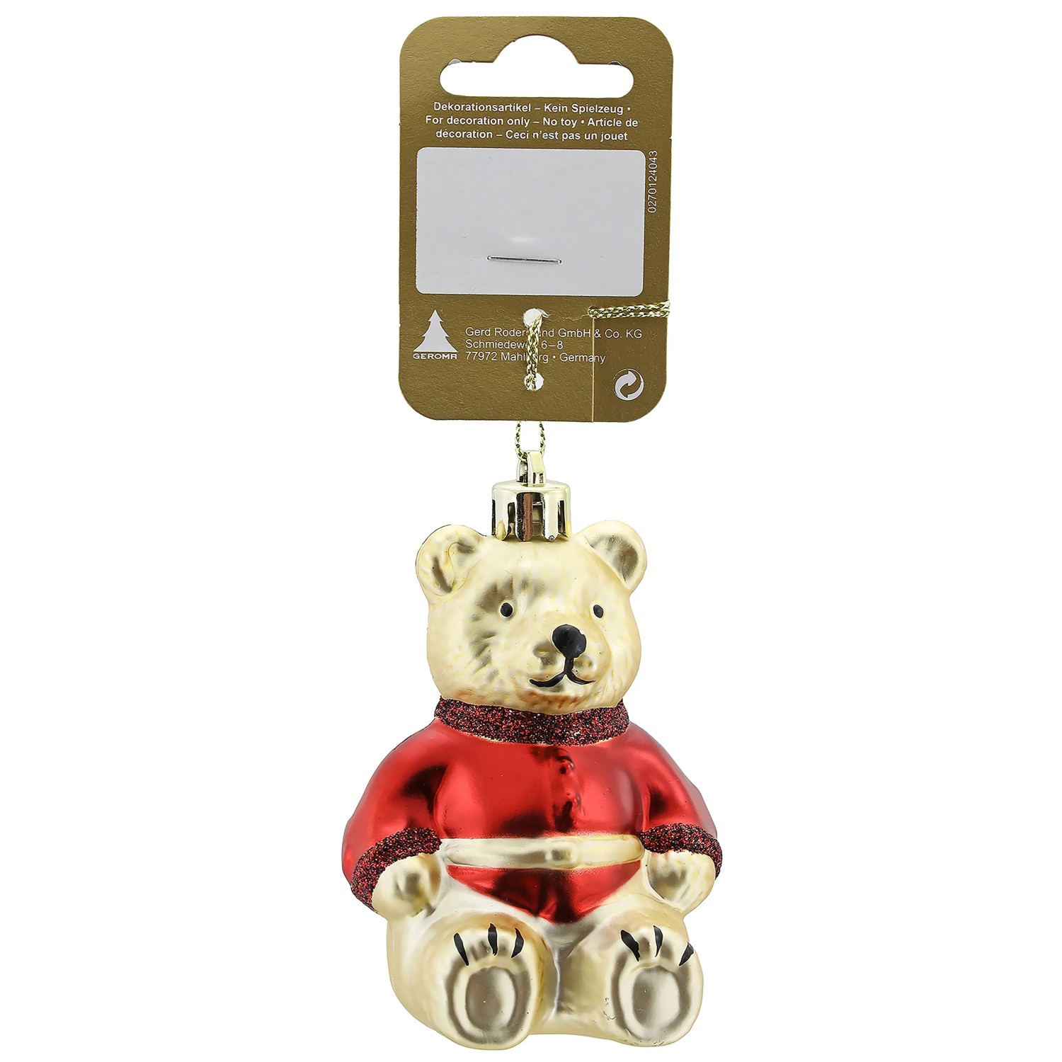 Weihnachts-Deko Bär zum Hängen aus Kunststoff 6 cm x 8,5 cm Rot-Gold