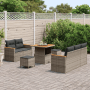 Graues 8-tlg. vidaXL Garten-Sofa-Set aus Poly Rattan mit Tisch und Kissen.