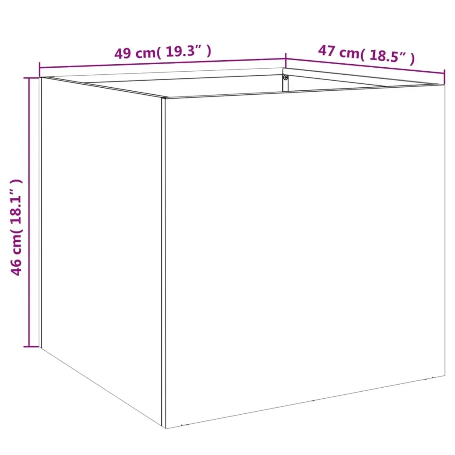 Rechteckiger olivgrüner Stahl Pflanzkübel 49x47x46 cm für Garten und Terrasse.