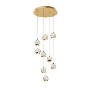 Lucande LED Pendelleuchte Hayley 9626556 Design Modern in Gold Messing aus Glas 9-flammig Wohnzimmerleuchte