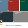 Farbauswahl für Ecostar Gerätehäuser: Taubenblau, Purpurrot, Moosgrün, Anthrazitgrau, Graualuminium.
