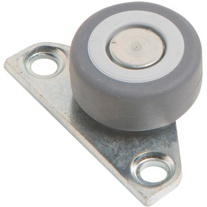 Möbel-Seitenrolle mit grauem Softrad und verzinktem Stahlblech, Tragkraft 40 kg.