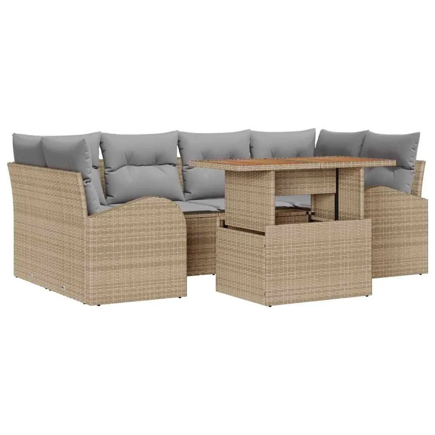 vidaXL Garten-Sofa-Set mit Kissen 7-Tlg Beige und Hellgrau 3349538