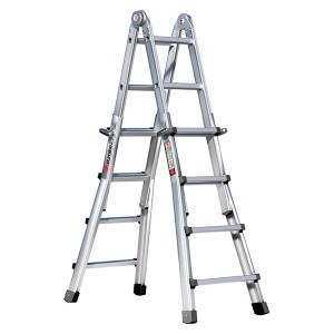 Euroline Premium Vario-Klappleiter, 4x4 Sprossen, ausziehbar und kompakt für den Transport.