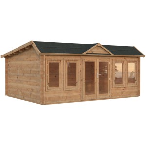 Palmako Gartenhaus Claudia Pent, 530x380 cm, hellbraun, mit Fenster und Doppeltür.