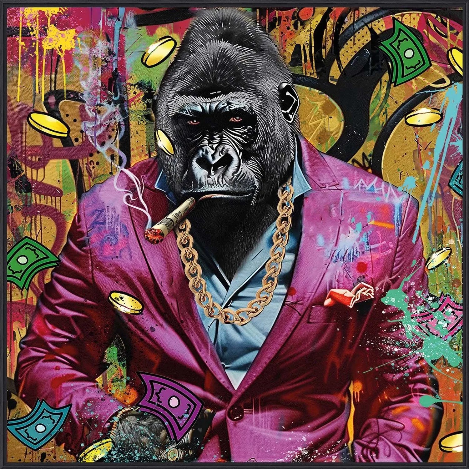 Art Universe Leinwandbild Gentleman Pink Gorilla 80 x 80 cm