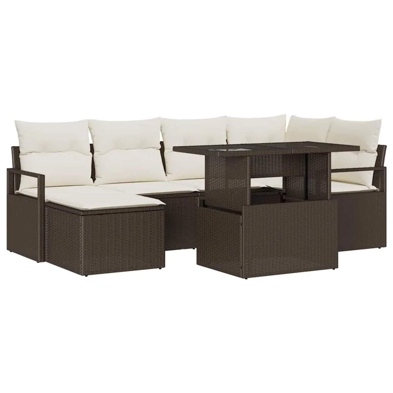 vidaXL Garten-Sofa-Set mit Kissen 7-Tlg Braun und Creme 3348854
