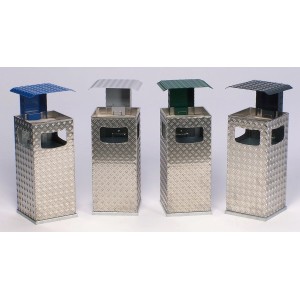 PROREGAL Kombiascher Mit 3 Fach Einwurf Schutzdach 38 Liter HxBxT 95 x 44 x 44 cm Aluminium Duett Blech Dach Blau