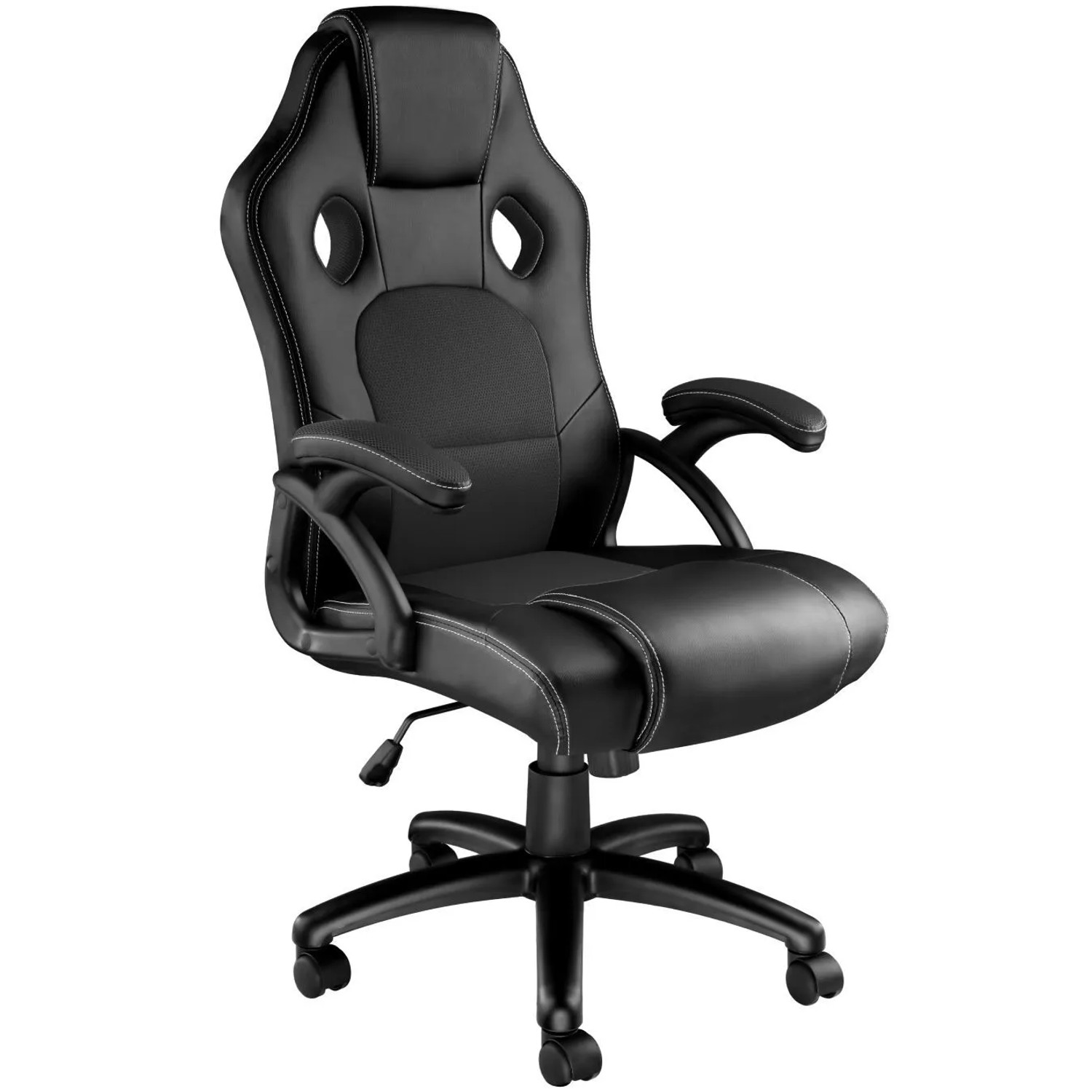 Tectake Bürostuhl Tyson Ergonomische Form Dicke Polsterung  66 x 65 x 121 50 cm Schwarz