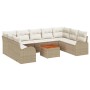 Beige-weißes 10-tlg. vidaXL Garten-Sofa-Set aus Rattan mit Tisch und Polstern.