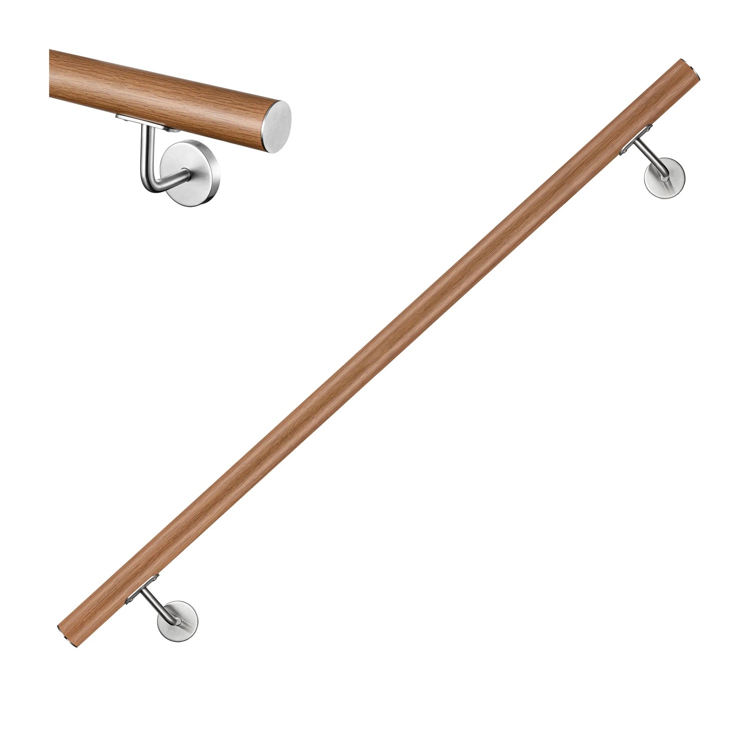 AICA Handlauf Komplettset Edelstahl 150 cm Braun inkl. Befestigungsmaterial
