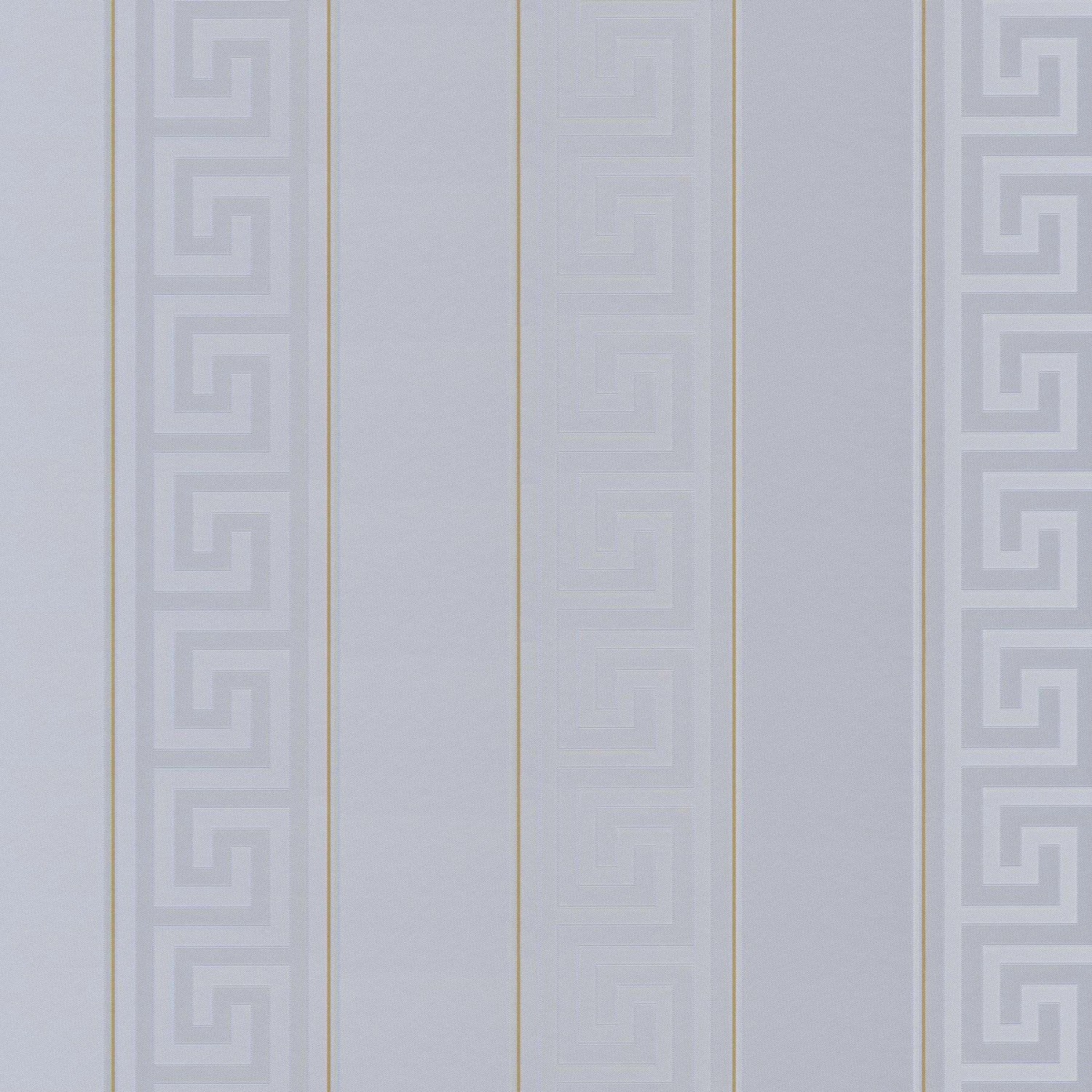 Bricoflor Silberne Tapete im Neobarock Stil Gestreifte Vliestapete mit Mäan günstig online kaufen