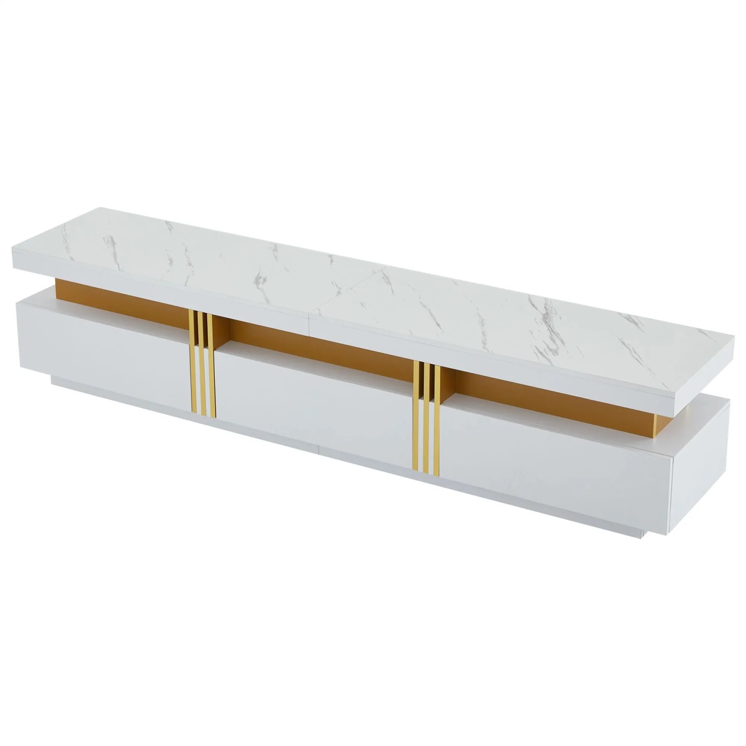 okwish TV Schrank mit Schubladen Kabelmanagement Marmoroptik 200x40x42cm Weiß