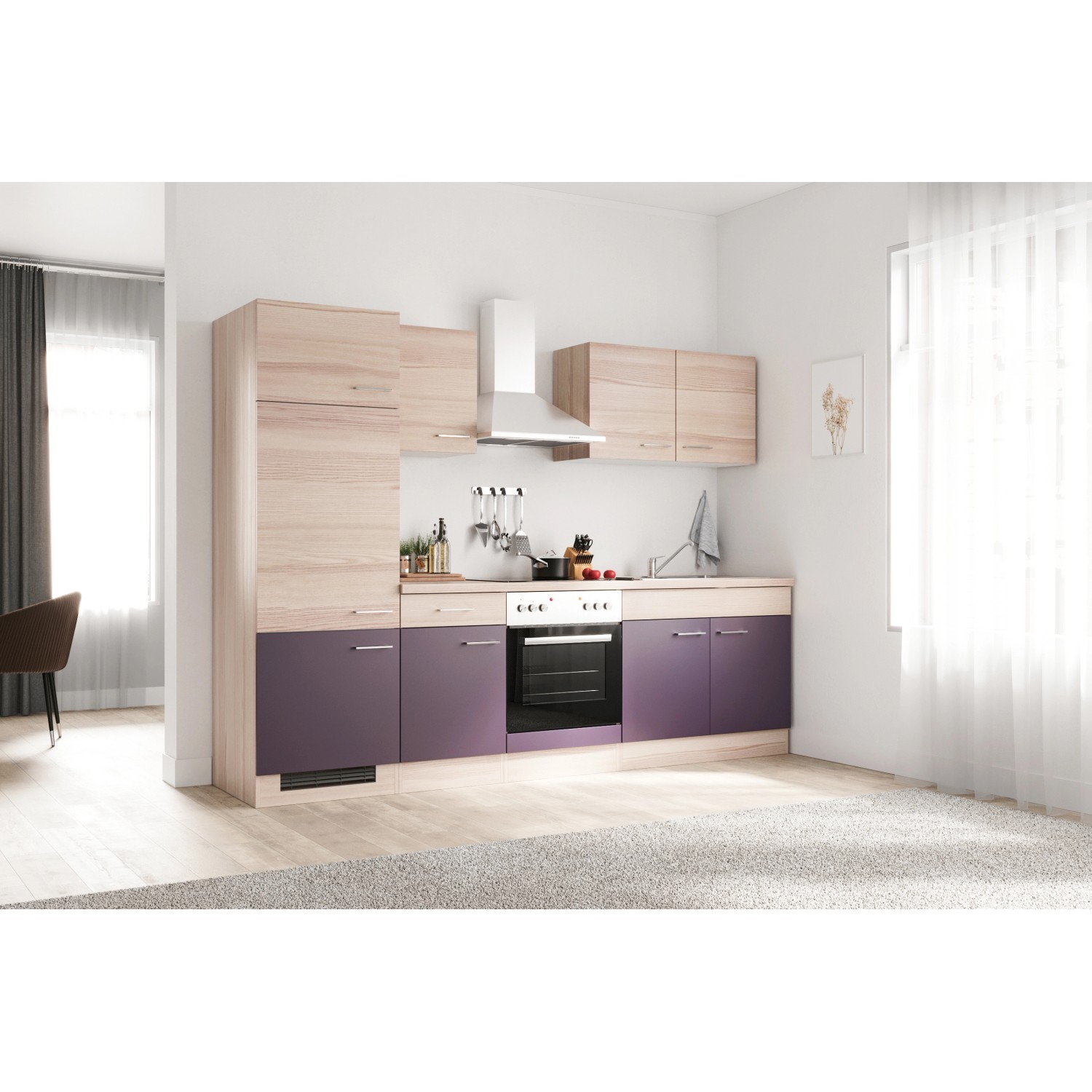 Flex-Well Exclusiv Küchenzeile/Küchenblock Focus 270 cm Akazie - Aubergine