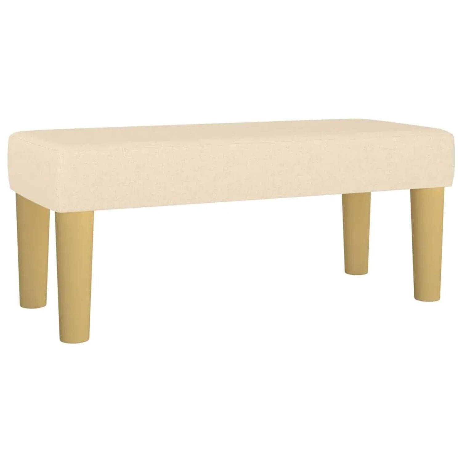 Cremefarbene vidaXL Bank aus Stoff mit Holzfüßen, passend zum Boxspringbett.