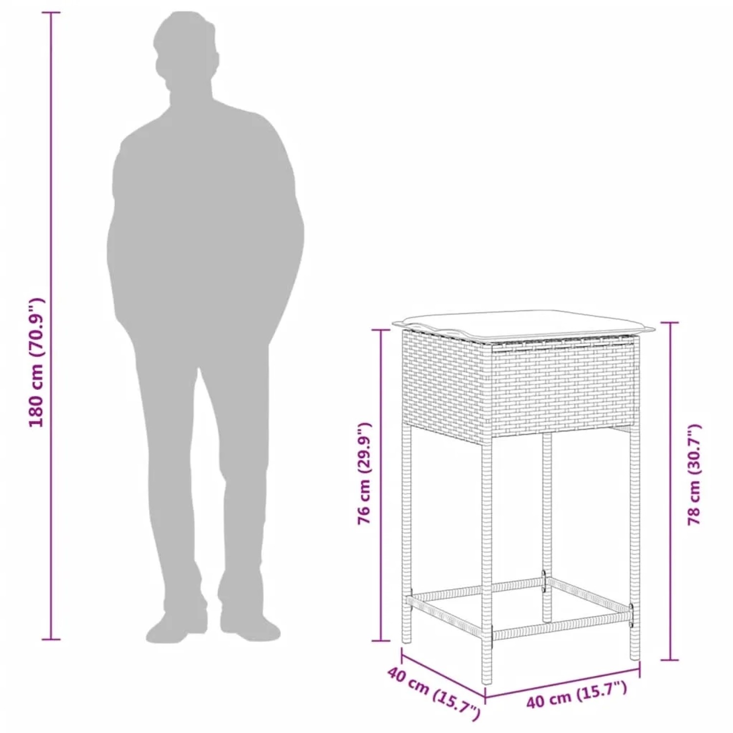 vidaXL Gartenbar-Set, 5-teilig, grau, Poly Rattan, mit Maßangaben.