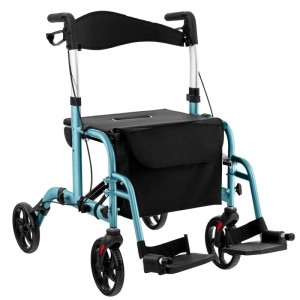 Costway Rollator Faltbar und Leicht mit Sitz 2-In-1 Rollstuhl Blau