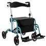 Costway Rollator Faltbar und Leicht mit Sitz 2-In-1 Rollstuhl Blau
