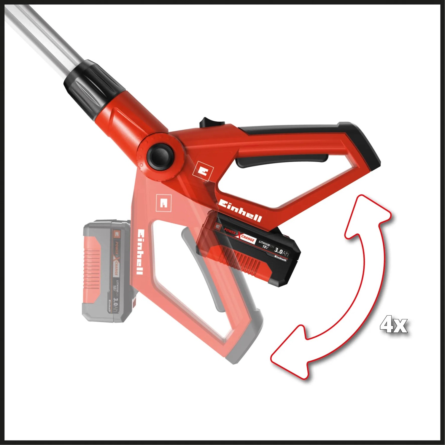 Einhell Akku-Hochentaster: Drehbarer Griff für flexible Baumpflege.