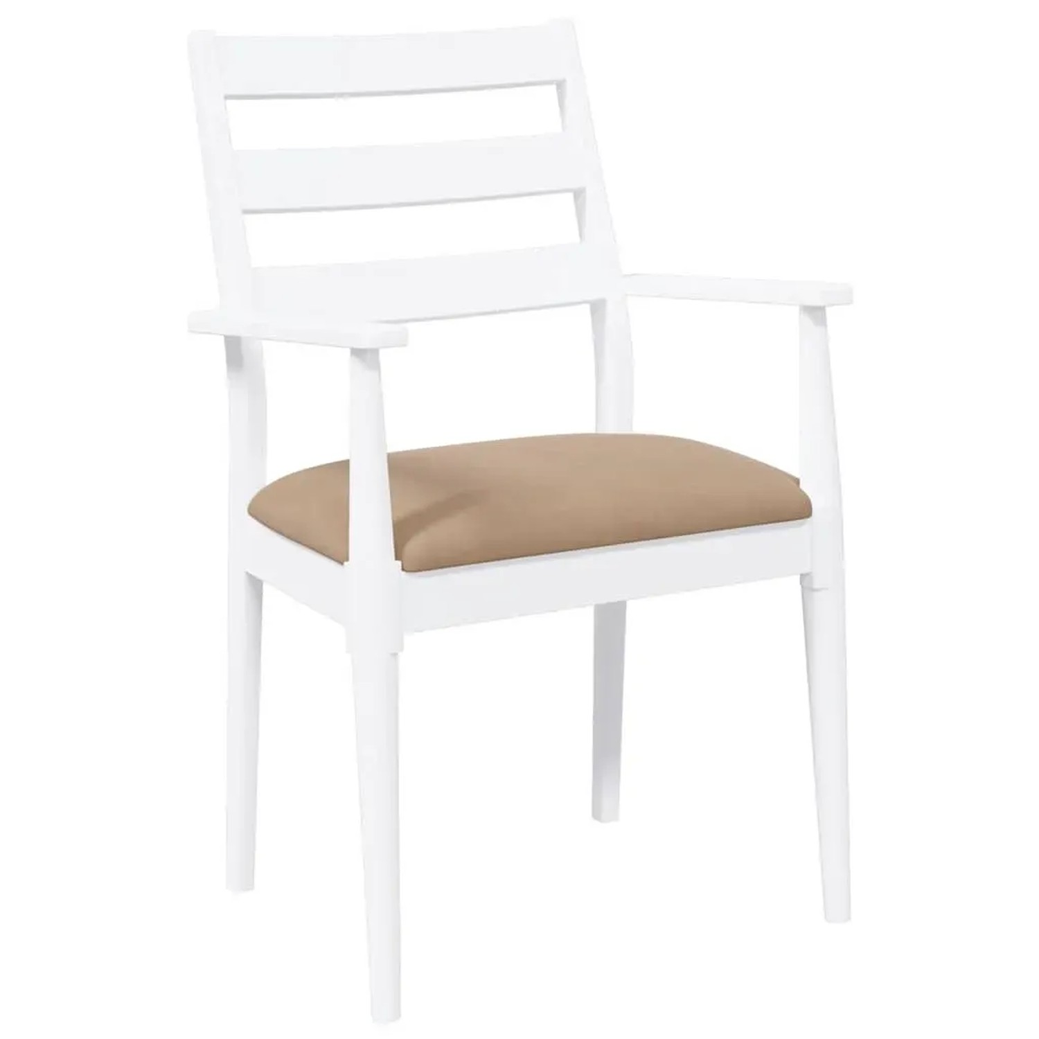 Weißer Esszimmerstuhl aus Massivholz mit braunem Sitzkissen, 2er-Set.