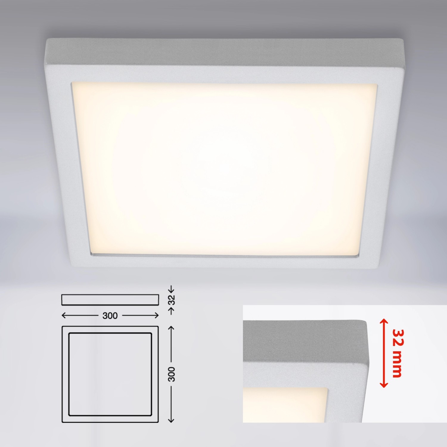 Briloner LED Deckenleuchte Fire, chrom matt, 30x30cm, warmweißes Licht für Innenräume.