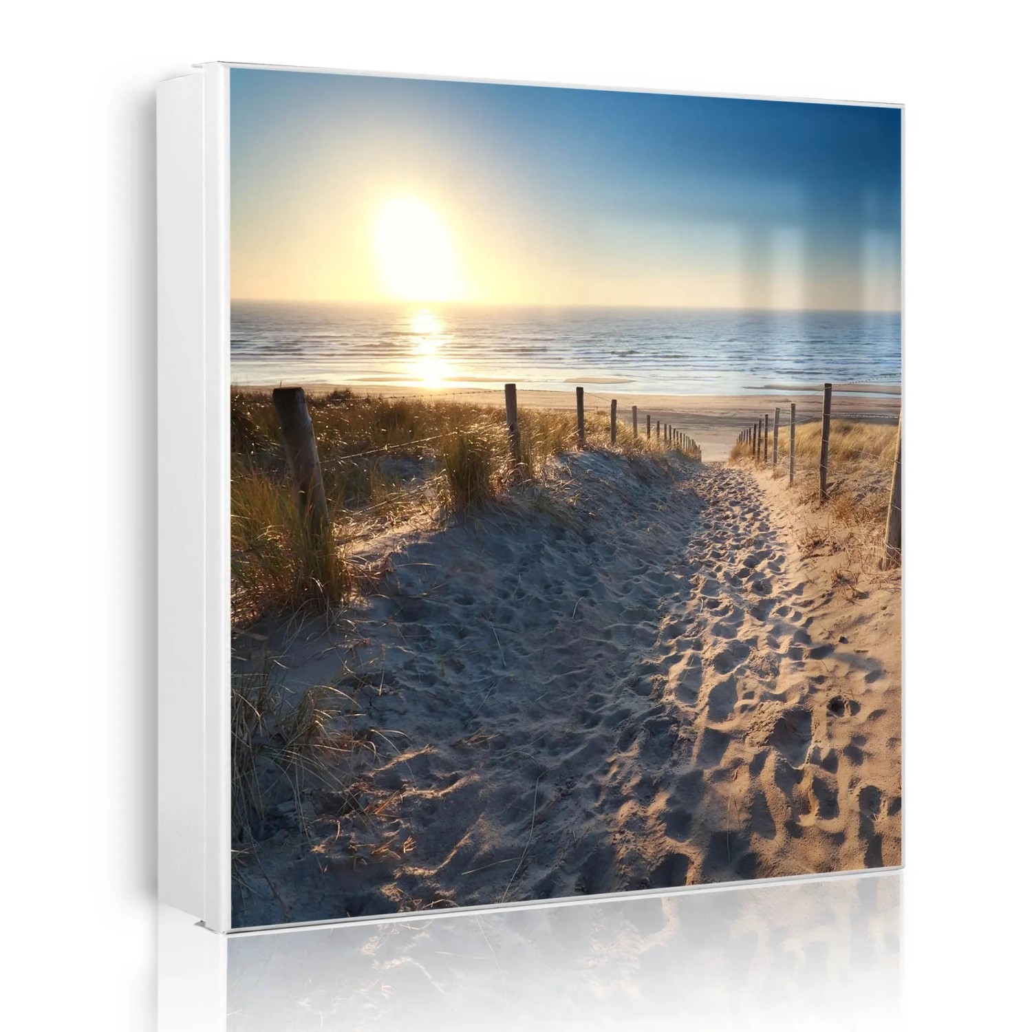 Banjado Großer Schlüsselkasten Metall 30x30cm Weiß Scharnier Links 50 Haken Beschreibbar Magnetisch Motiv Nordseestrand