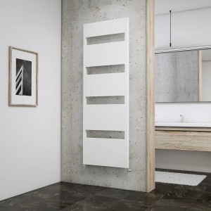 Schulte Design-Heizkörper Turin, 600 W, alpinweiß, 170,3x50,5 cm im modernen Bad.
