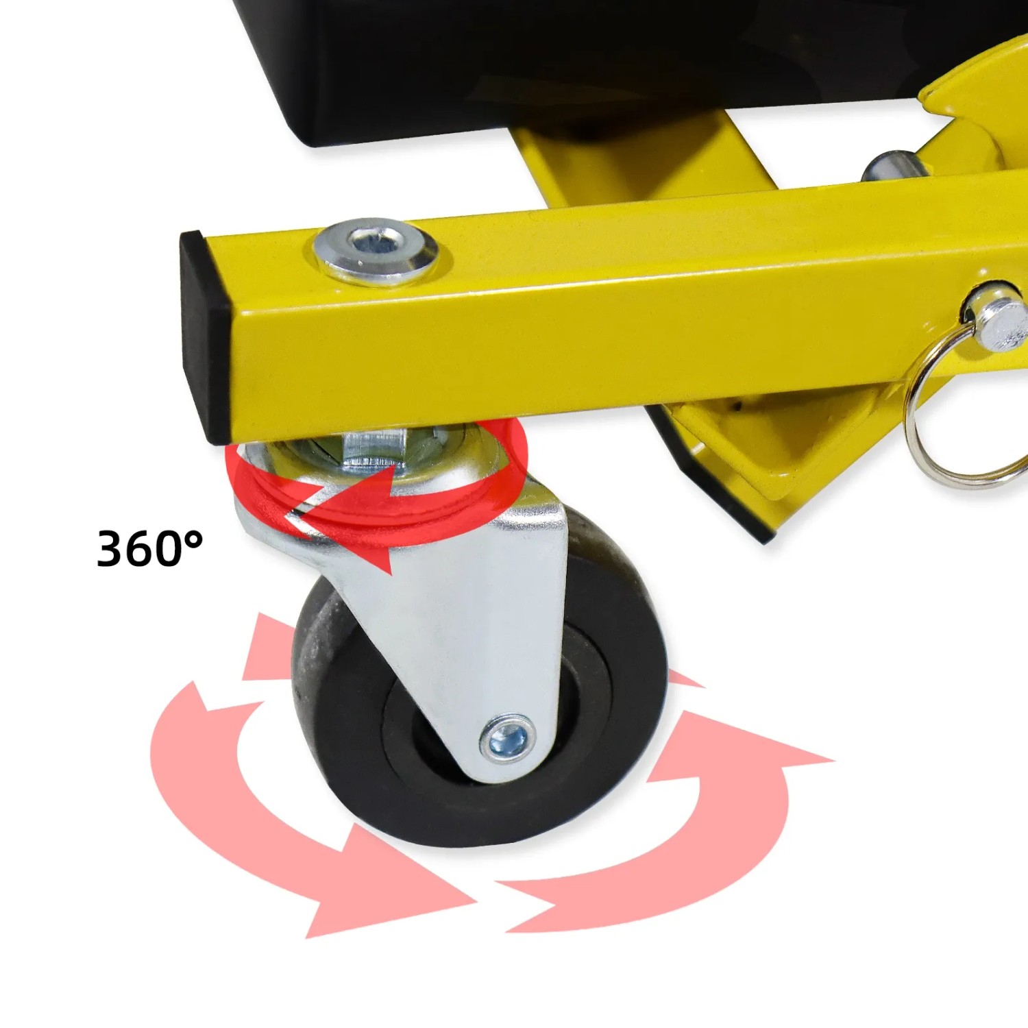 Detailaufnahme der 360° Rolle vom CCLIFE Werkstatt Rollbrett/Montagehocker.
