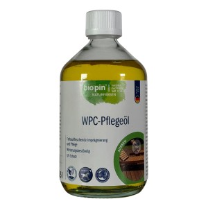 Biopin WPC-Öl Farblos 0,5 l im Glasbehälter. Holzöl für WPC-Terrassen und Gartenmöbel.