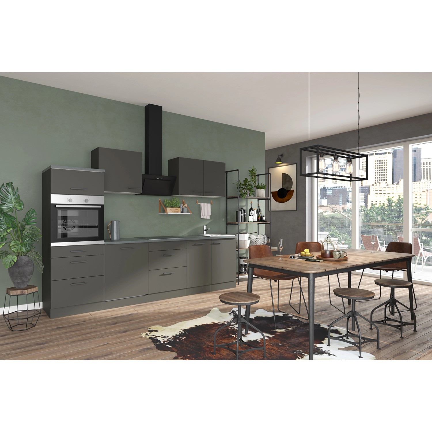 OPTIFIT Madrid420 Küchenzeile 270 cm Anthrazit günstig online kaufen