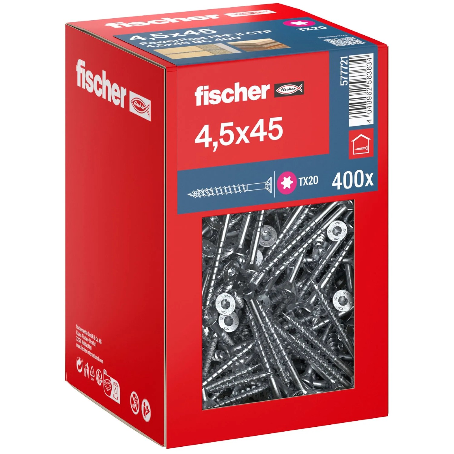 Fischer Schraube PowerFast II Senkkopf TX Teilgewinde Ø 4,5 x 45 mm 400 Stk