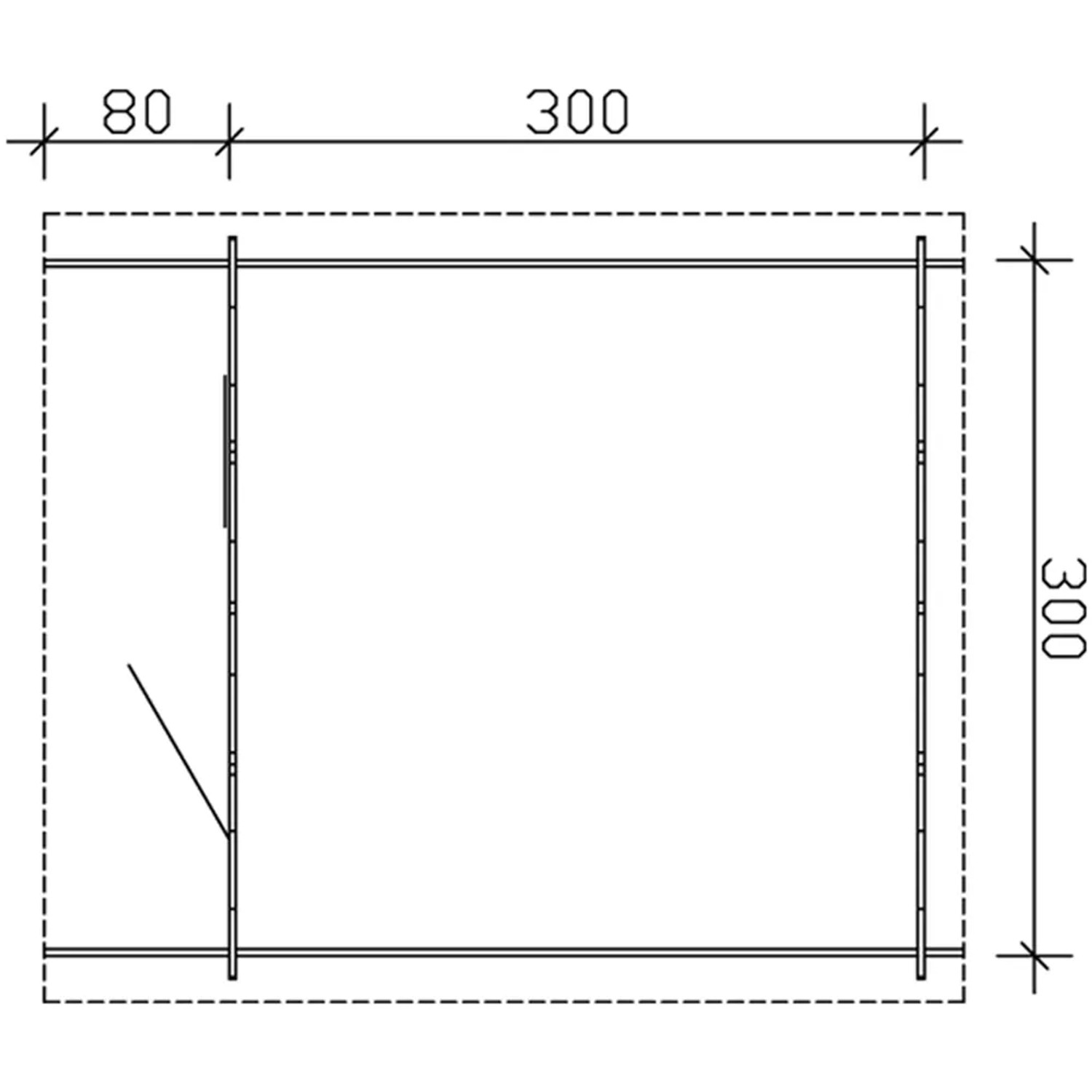 Grundriss Skan Holz Gartenhaus Como 3 Natur, 300x300 cm, Holz-Gartenhaus mit Maßen.