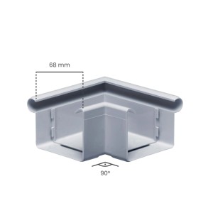 Grauer Inefa Rinnenwinkel 90 Grad Außeneck aus PVC für Kastenrinnen, 68mm breit, zur Dachentwässerung.