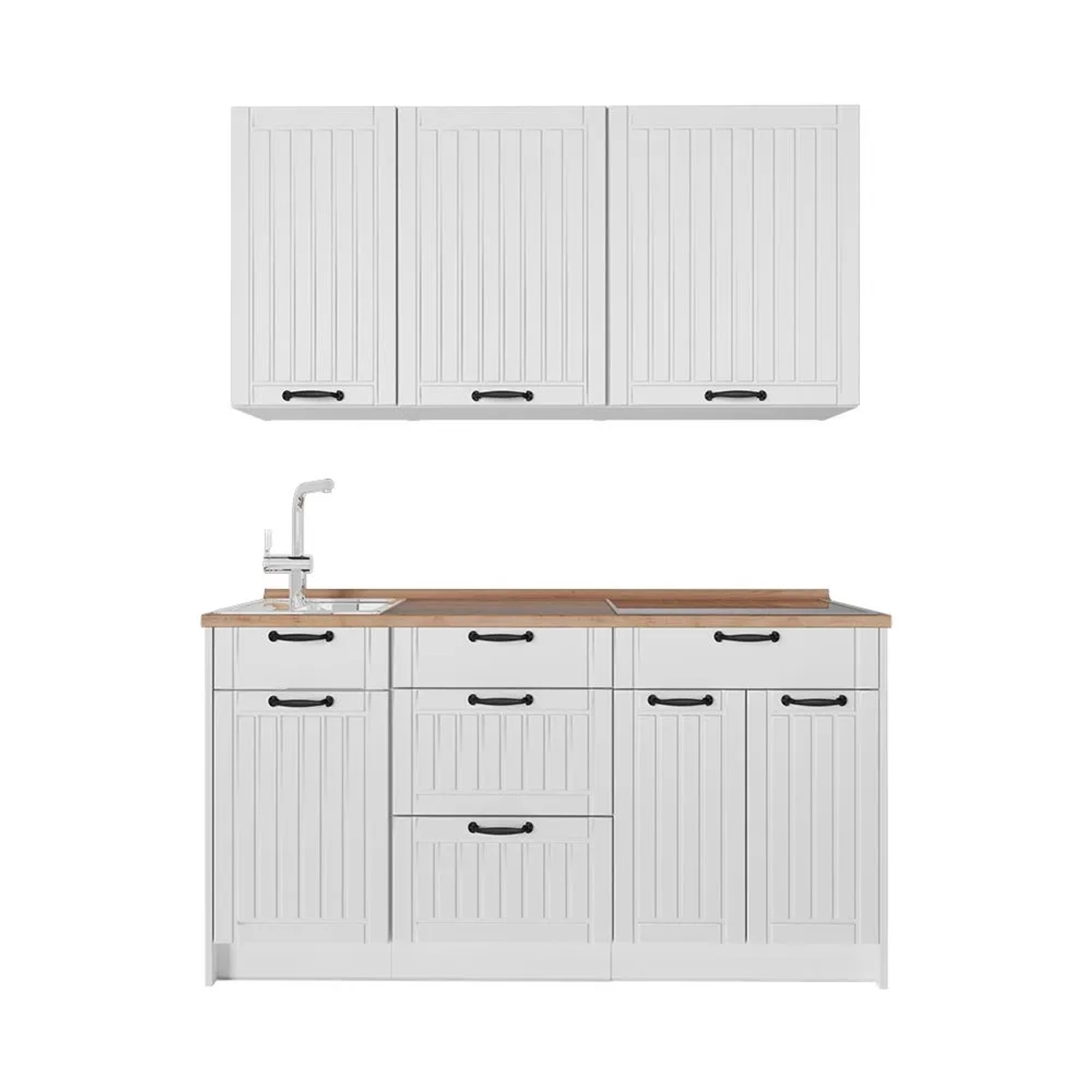 Vicco Singleküche Fame-Line Weiß Landhaus/Weiß 150 x 82 AP Eiche Art Nr 64832