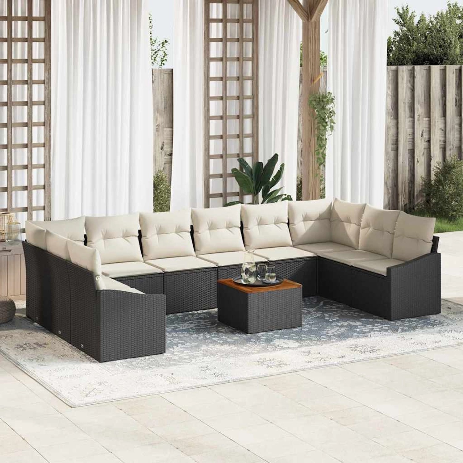 vidaXL Garten-Sofa-Set mit Kissen 11-Tlg Schwarz Poly Rattan 3347880 günstig online kaufen