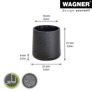 Wagner Kappen EH 0616, schwarz, 1,6 cm Durchmesser, für Stahlrohrmöbel, 4 Stück.