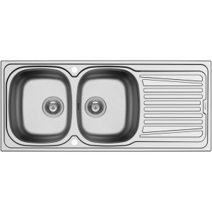 Pyramis Einbauspüle Sparta (116x50) mit 2 Becken und Abtropffläche aus Edelstahl.