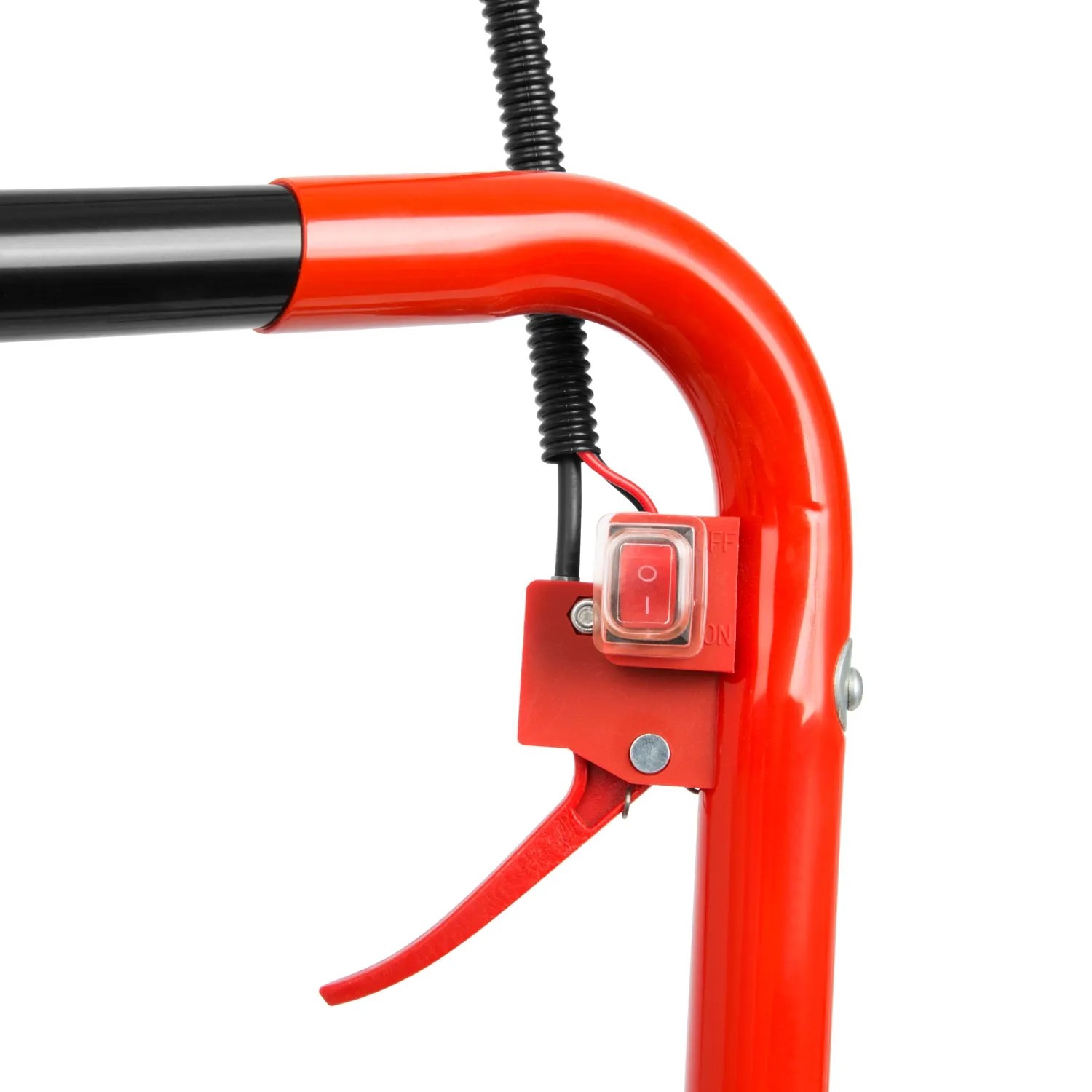 Detailaufnahme: Roter EBERTH Erdlochbohrer mit Schalter und Gashebel.